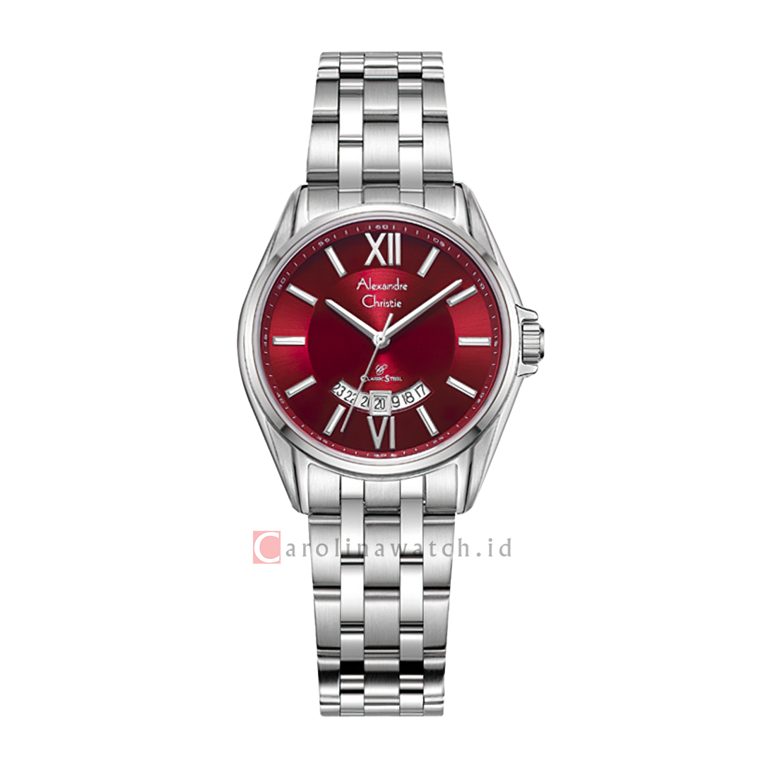 Jam Tangan Alexandre Christie Classic Steel AC 8673 LDBSSRE Women Red Dial Stainless Steel Strap