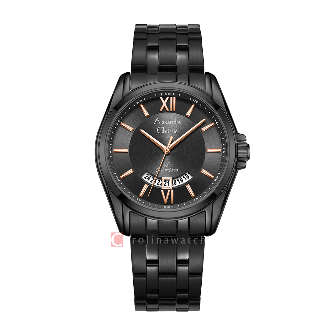 Jam Tangan Alexandre Christie Classic Steel AC 8673 MDBIPBARG Men Black Dial Black Stainless Steel Strap