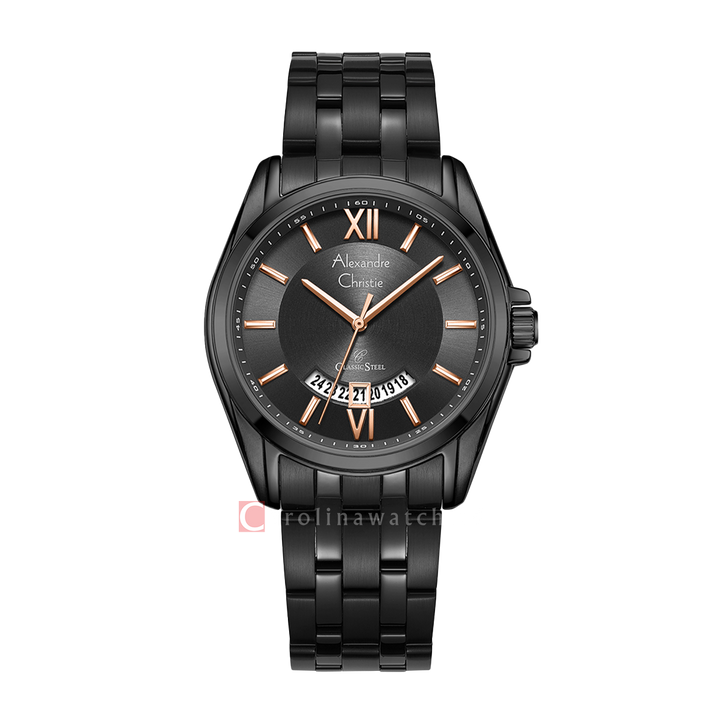 Jam Tangan Alexandre Christie Classic Steel AC 8673 MDBIPBARG Men Black Dial Black Stainless Steel Strap