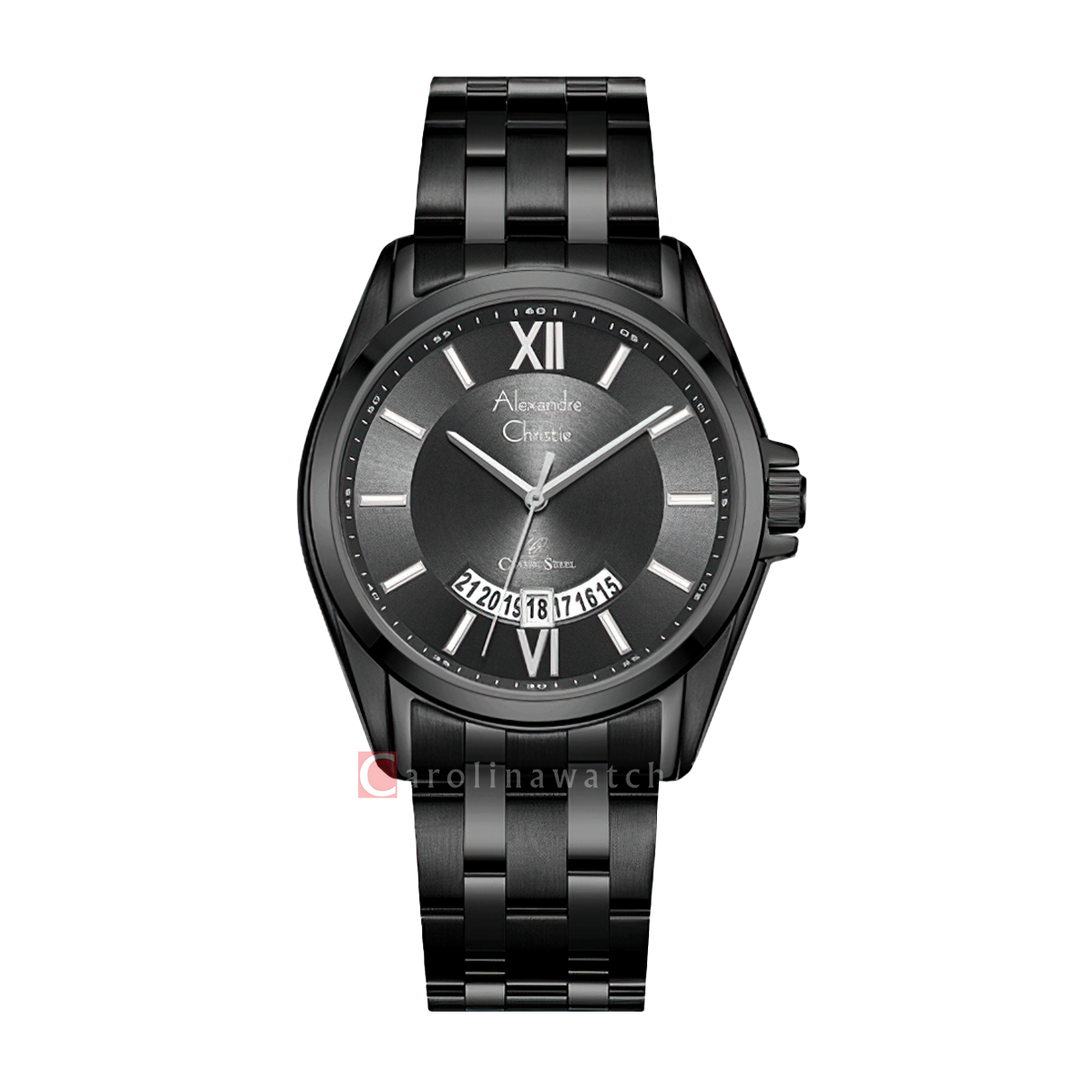 Jam Tangan Alexandre Christie Classic Steel AC 8673 MDBIPBA Men Black Dial Black Stainless Steel Strap