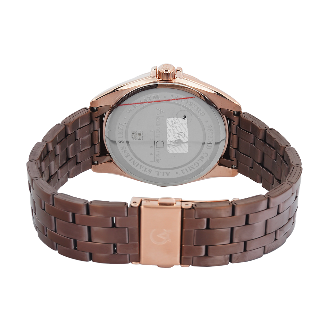 Jam Tangan Alexandre Christie Classic Steel AC 8673 MDBROBO Men Brown Dial Brown Stainless Steel Strap