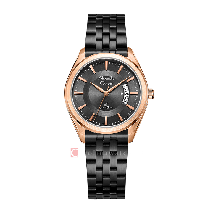 Jam Tangan Alexandre Christie Classic Steel AC 8674 LDBBRBA Women Black Dial Black Stainless Steel Strap