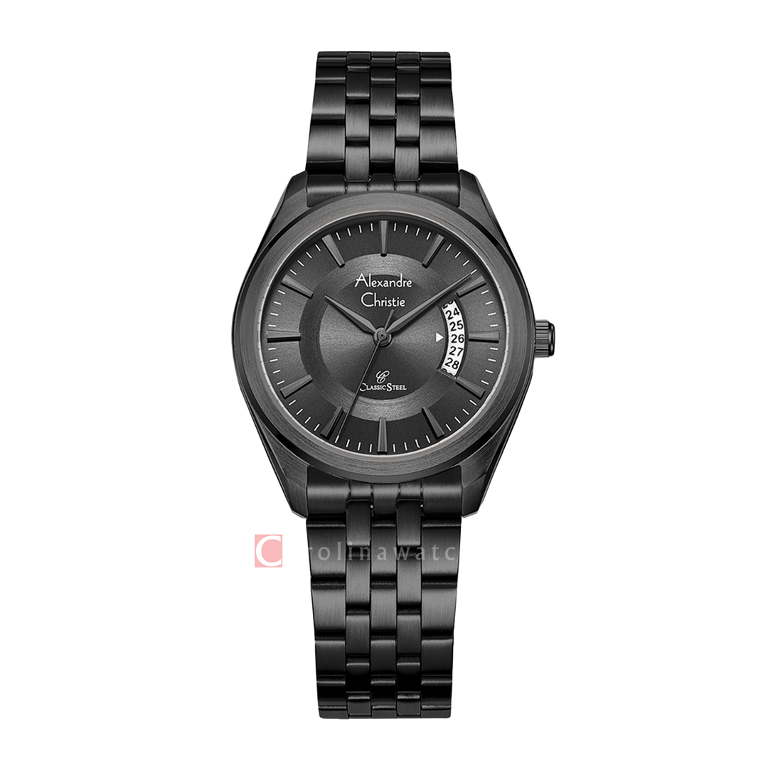 Jam Tangan  Alexandre Christie Classic Steel AC 8674 LDBIPBA Women Black Dial Black Stainless Steel Strap