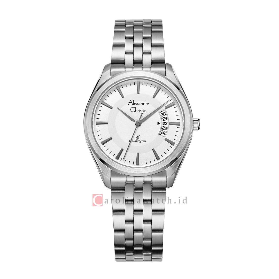 Jam Tangan Alexandre Christie Classic Steel AC 8674 LDBSSSL Women Silver White Dial Stainless Steel Strap