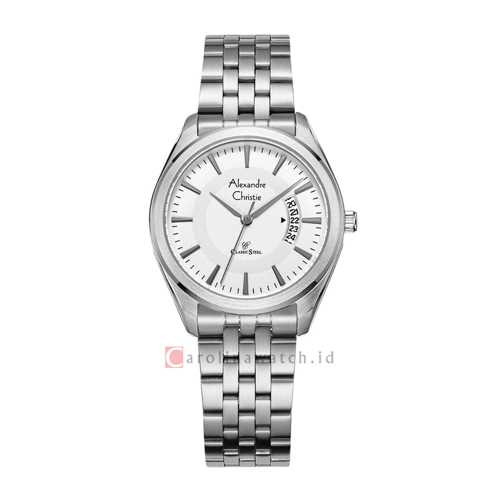 Jam Tangan Alexandre Christie Classic Steel AC 8674 LDBSSSL Women Silver White Dial Stainless Steel Strap