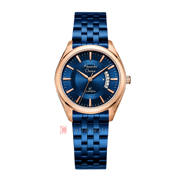 Jam Tangan Alexandre Christie Classic Steel AC 8674 LDBURBU Women Blue Dial Blue Stainless Steel Strap