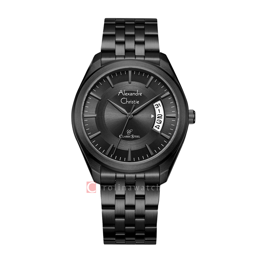 Jam Tangan Alexandre Christie Classic Steel AC 8674 MDBIPBA Men Black Dial Black Stainless Steel Strap