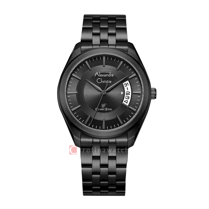 Jam Tangan Alexandre Christie Classic Steel AC 8674 MDBIPBA Men Black Dial Black Stainless Steel Strap