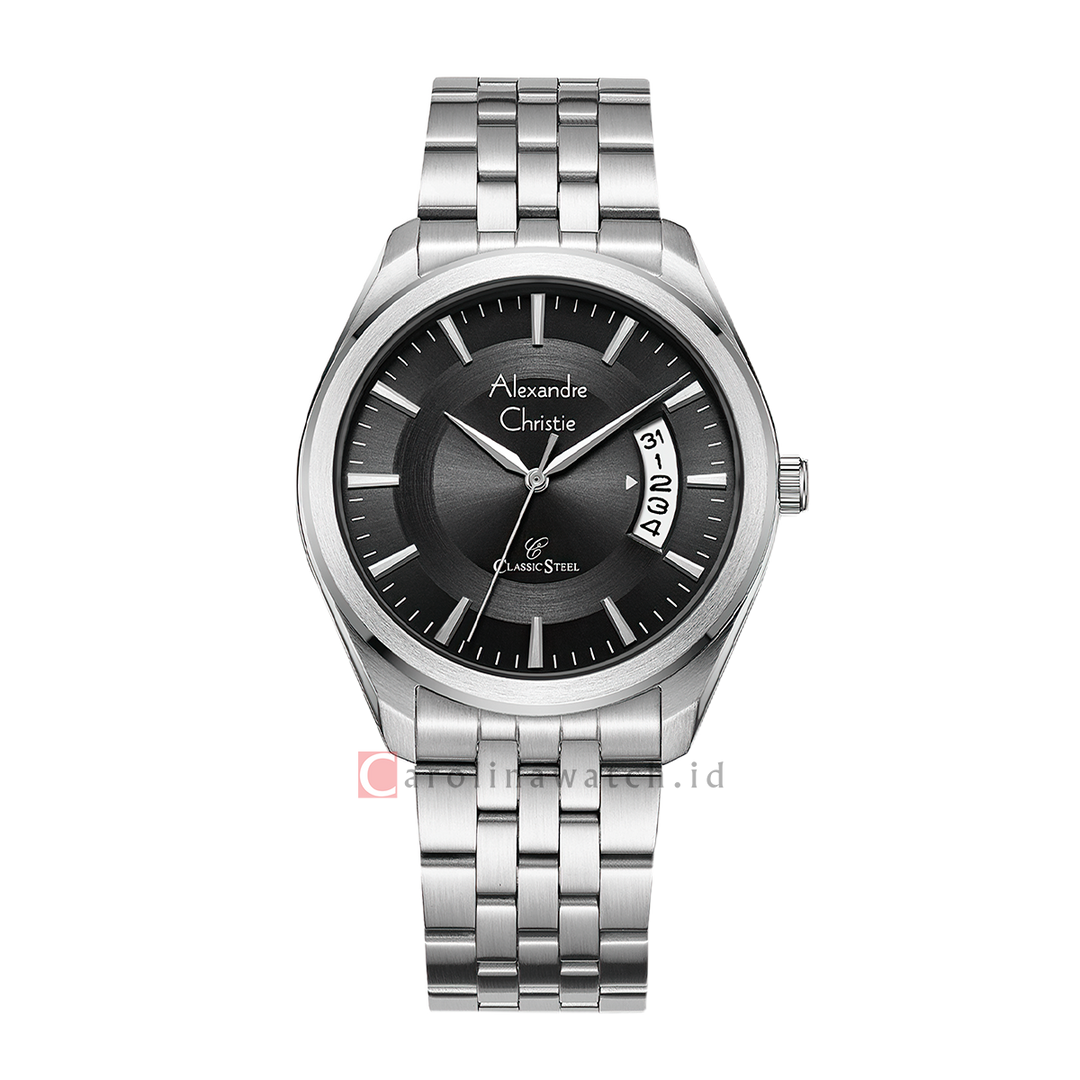 Jam Tangan Alexandre Christie Classic Steel AC 8674 MDBSSBA Men Black Dial Stainless Steel Strap