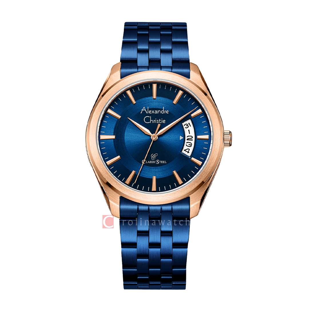 Jam Tangan Alexandre Christie Classic Steel AC 8674 MDBURBU Men Blue Dial Blue Stainless Steel Strap