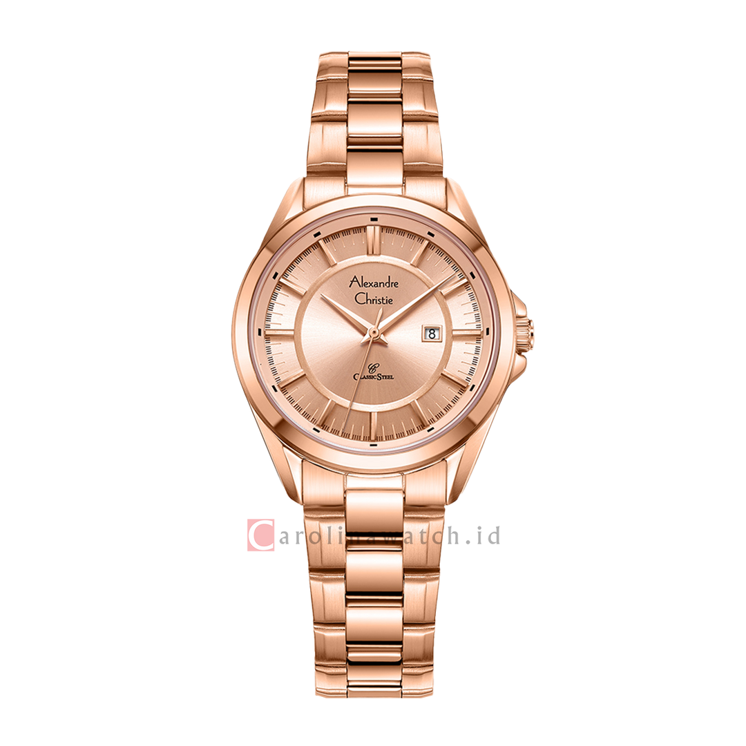 Jam Tangan Alexandre Christie Classic AC 8675 LDBRGLN Women Rose Gold Dial Rose Gold Stainless Steel Strap