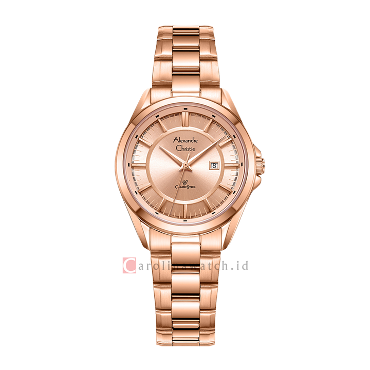 Jam Tangan Alexandre Christie Classic AC 8675 LDBRGLN Women Rose Gold Dial Rose Gold Stainless Steel Strap