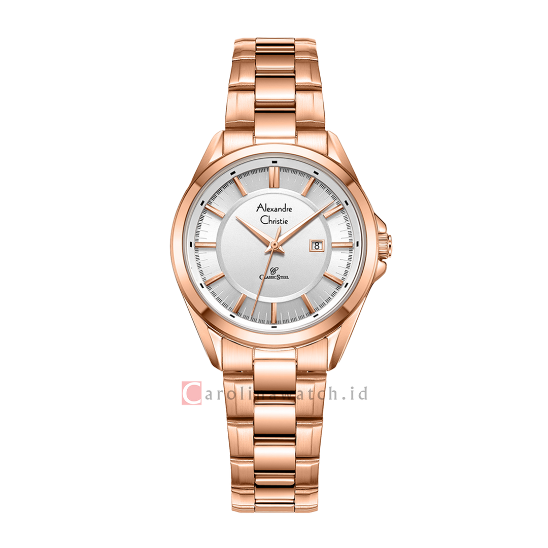 Jam Tangan Alexandre Christie Classic AC 8675 LDBRGSL Women Silver Dial Rose Gold Stainless Steel Strap