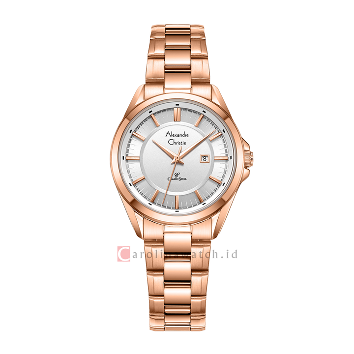 Jam Tangan Alexandre Christie Classic AC 8675 LDBRGSL Women Silver Dial Rose Gold Stainless Steel Strap