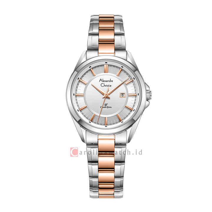 Jam Tangan Alexandre Christie Classic AC 8675 LDBTRSL Women Silver Dial Dual Tone Stainless Steel Strap