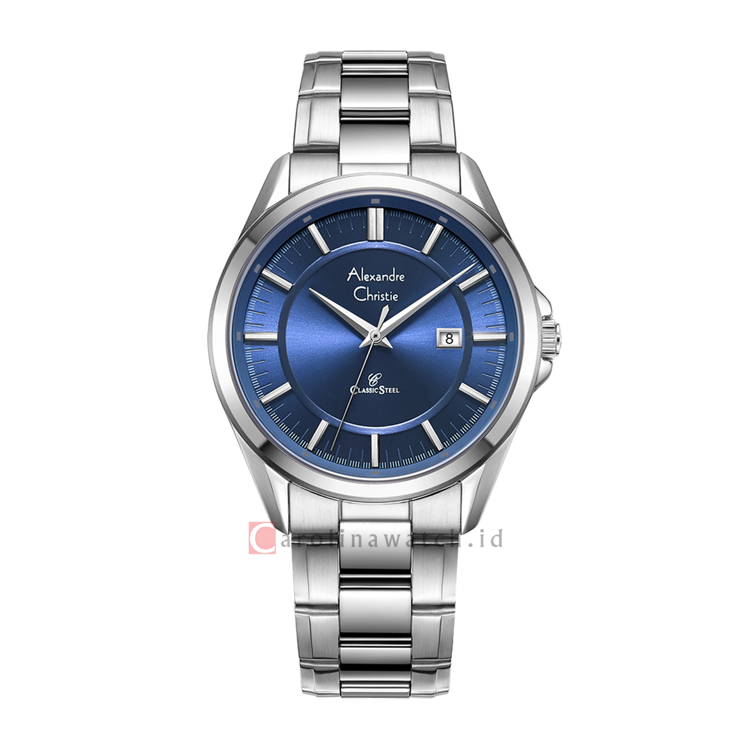 Jam Tangan Alexandre Christie Classic AC 8675 MDBSSBU Men Blue Dial Stainless Steel Strap