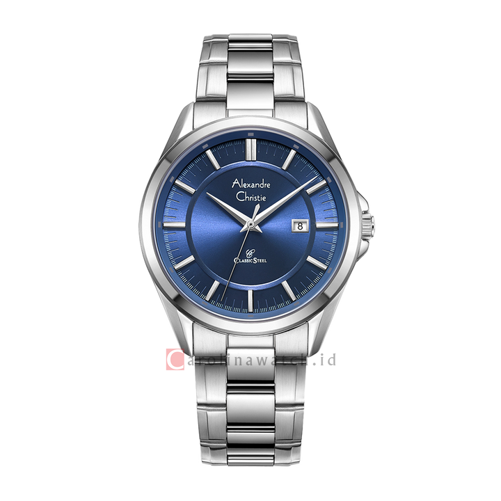 Jam Tangan Alexandre Christie Classic AC 8675 MDBSSBU Men Blue Dial Stainless Steel Strap