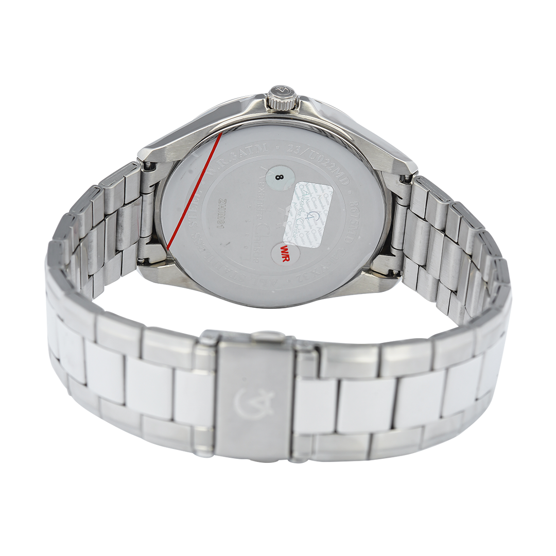 Jam Tangan Alexandre Christie Classic AC 8675 MDBSSSL Men Silver Dial Stainless Steel Strap
