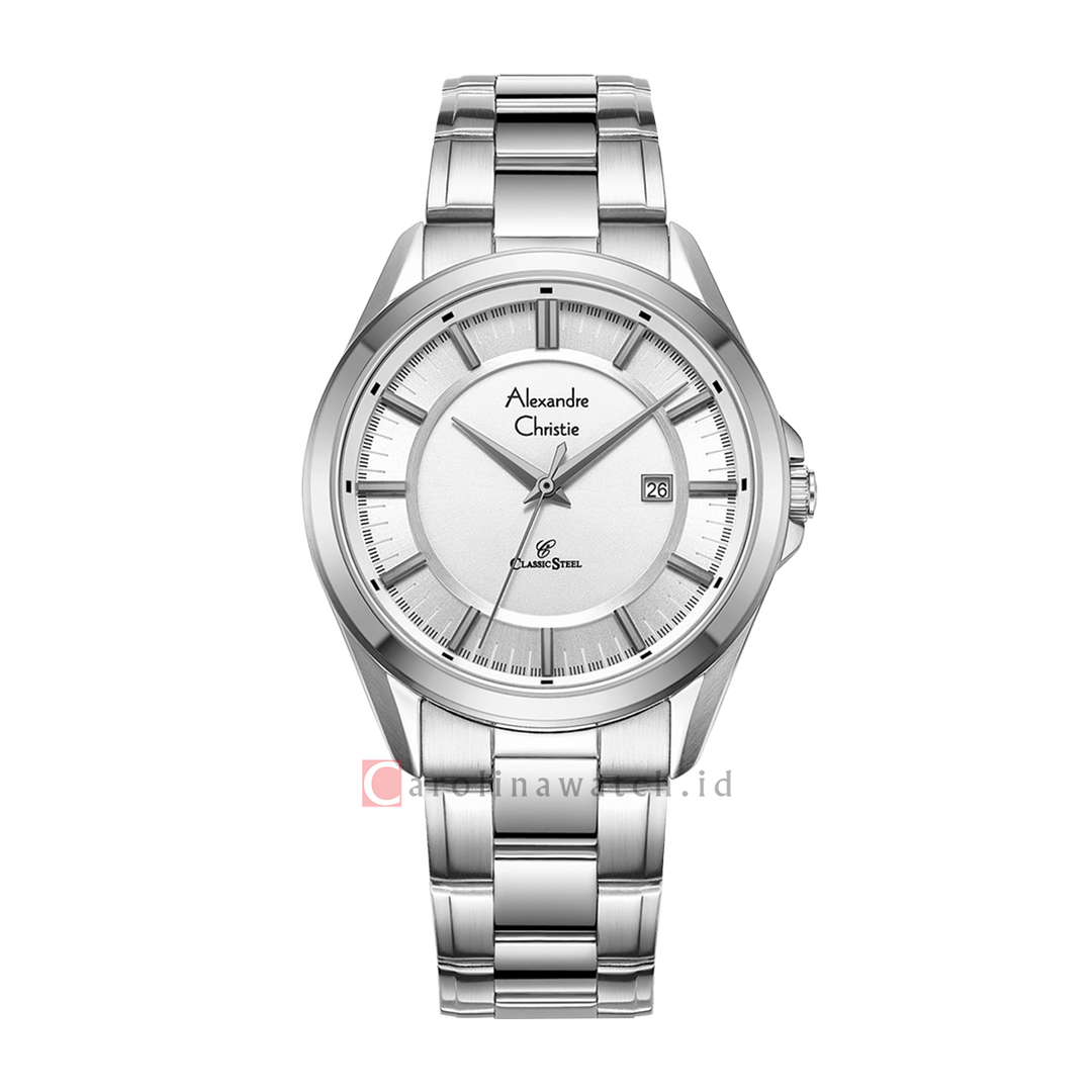 Jam Tangan Alexandre Christie Classic AC 8675 MDBSSSL Men Silver Dial Stainless Steel Strap