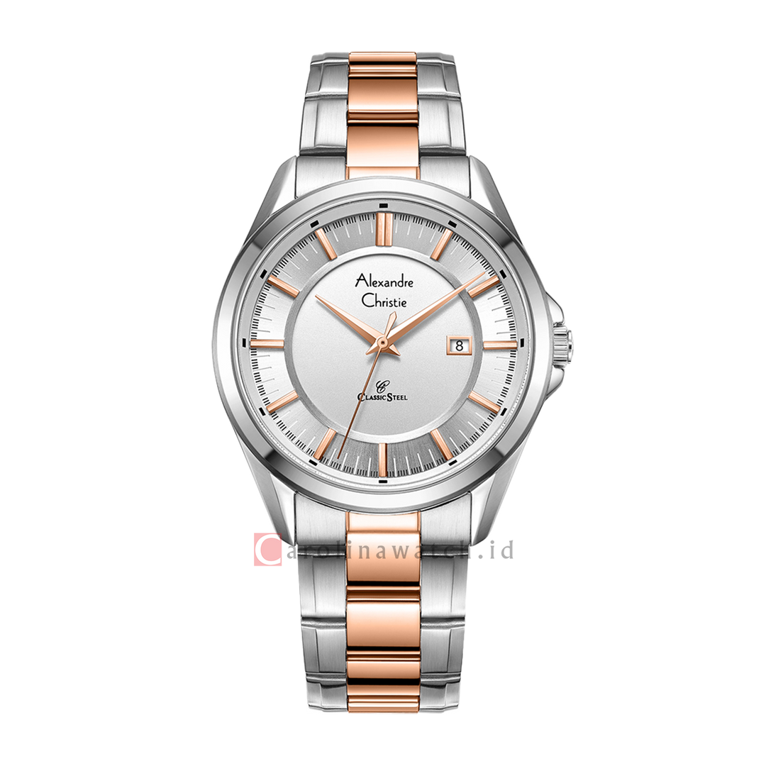 Jam Tangan Alexandre Christie Classic AC 8675 MDBTRSL Men Silver Dial Dual Tone Stainless Steel Strap