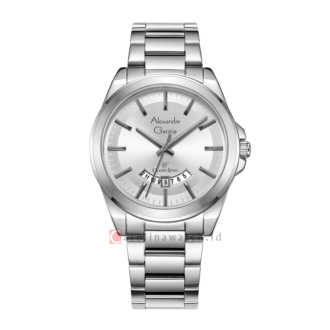 Jam Tangan Alexandre Christie Classic Steel AC 8676 MDBSSSL Men White Dial Stainless Steel Strap