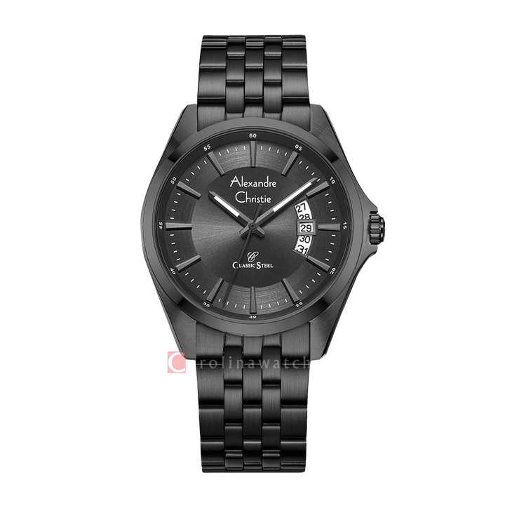 Jam Tangan Alexandre Christie Classic Steel AC 8677 MDBIPBA Men Black Dial Black Stainless Steel Strap