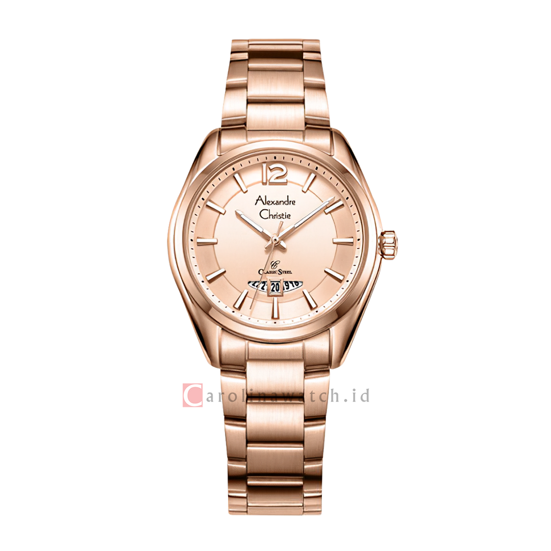 Jam Tangan Alexandre Christie Classic Steel AC 8679 LDBRGLN Women Rose Gold Dial Rose Gold Stainless Steel Strap
