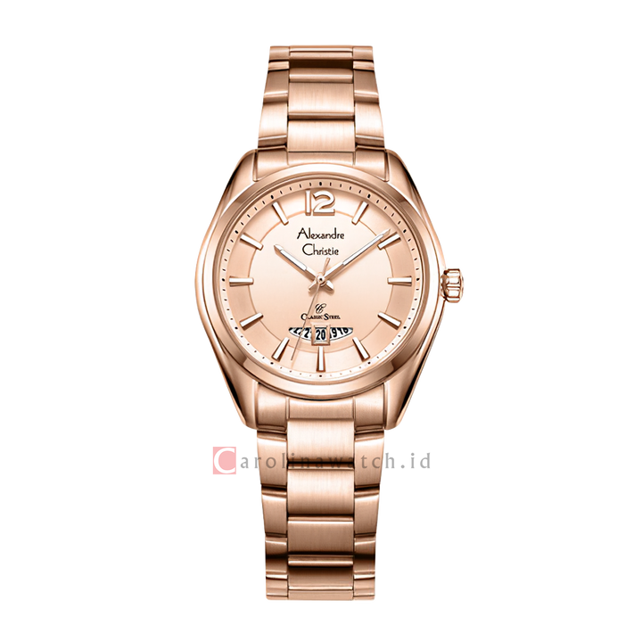 Jam Tangan Alexandre Christie Classic Steel AC 8679 LDBRGLN Women Rose Gold Dial Rose Gold Stainless Steel Strap