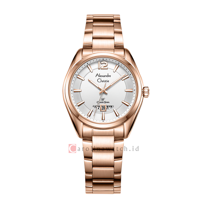 Jam Tangan Alexandre Christie Classic Steel AC 8679 LDBRGSL Women Silver Dial Rose Gold Stainless Steel Strap