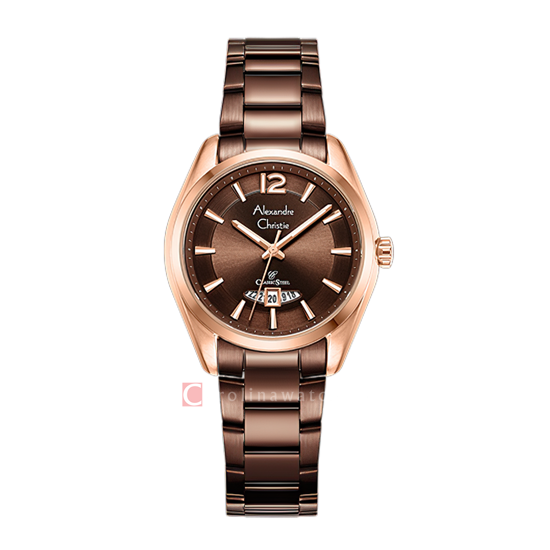 Jam Tangan Alexandre Christie AC 8679 LDBROBO Women Brown Dial Brown Stainless Steel Strap