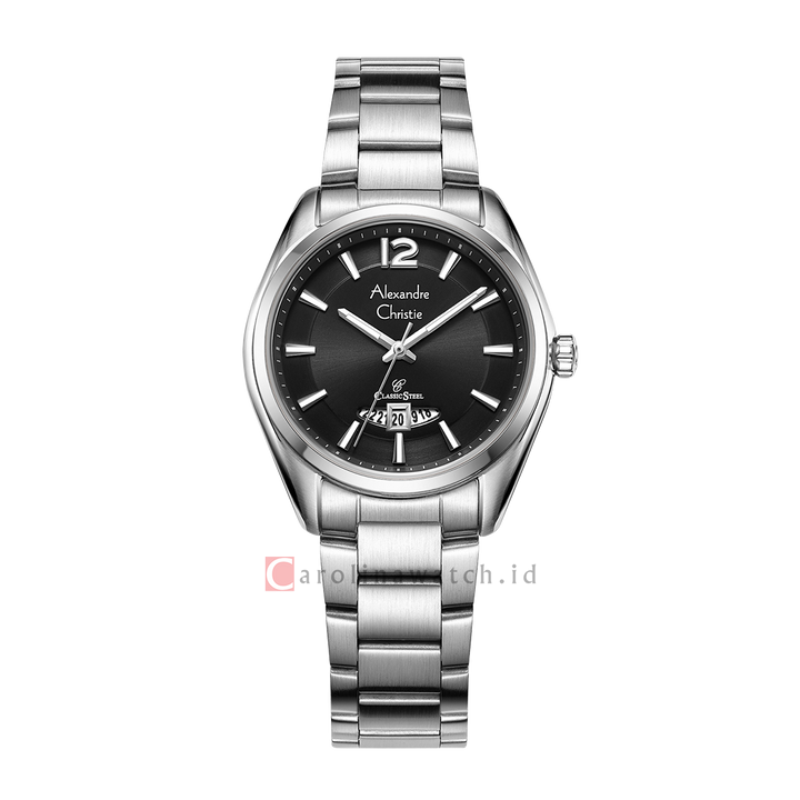 Jam Tangan Alexandre Christie Claassic Steel AC 8679 LDBSSBA Women Black Dial Stainless Steel Strap