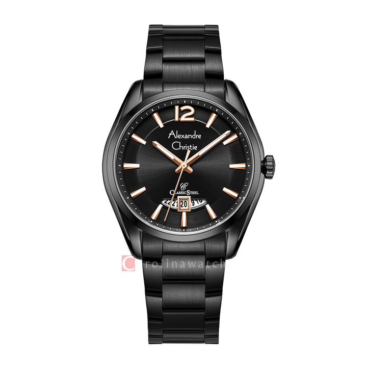 Jam Tangan Alexandre Christie Classic Steel AC 8679 MDBIPBARG Men Black Dial Black Stainless Steel Strap