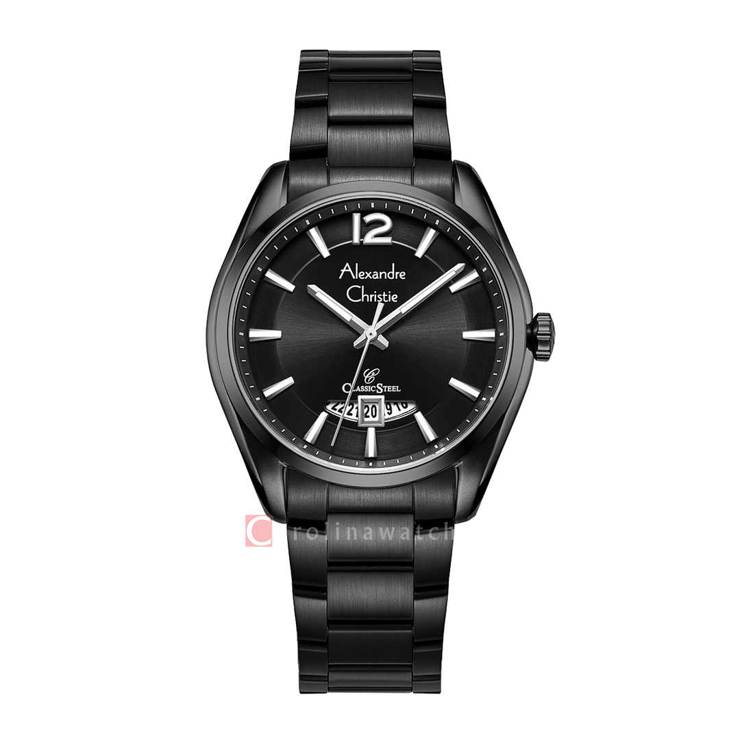 Jam Tangan Alexandre Christie Classic Steel AC 8679 MDBIPBA Men Black Dial Black Stainless Steel Strap