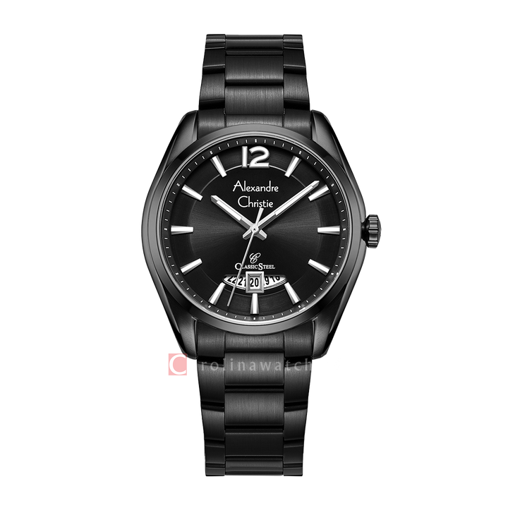 Jam Tangan Alexandre Christie Classic Steel AC 8679 MDBIPBA Men Black Dial Black Stainless Steel Strap