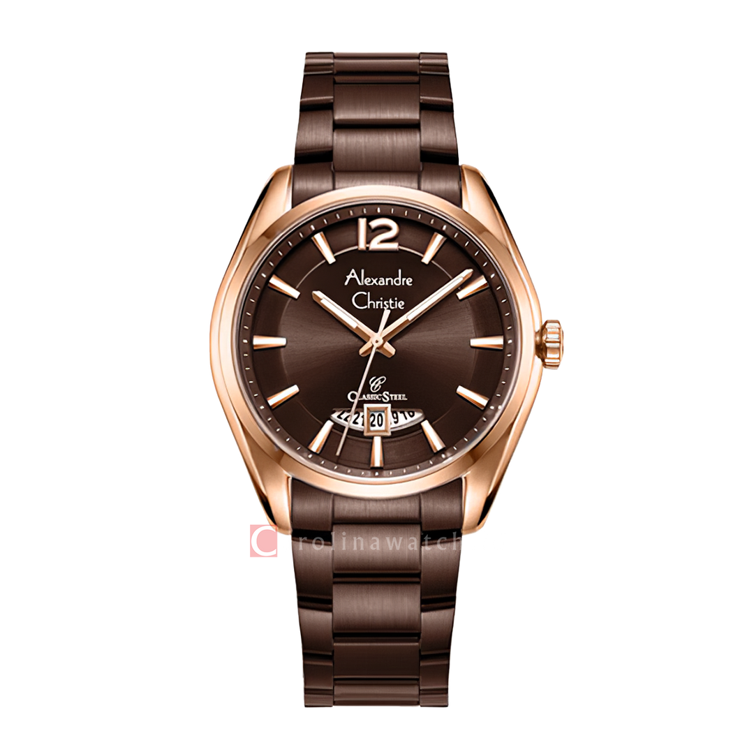 Jam Tangan Alexandre Christie Classic Steel AC 8679 MDBROBO Men Brown Dial Brown Stainless Steel Strap