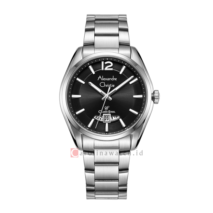 Jam Tangan Alexandre Christie Classic Steel AC 8679 MDBSSBA Men Black Dial Stainless Steel Strap