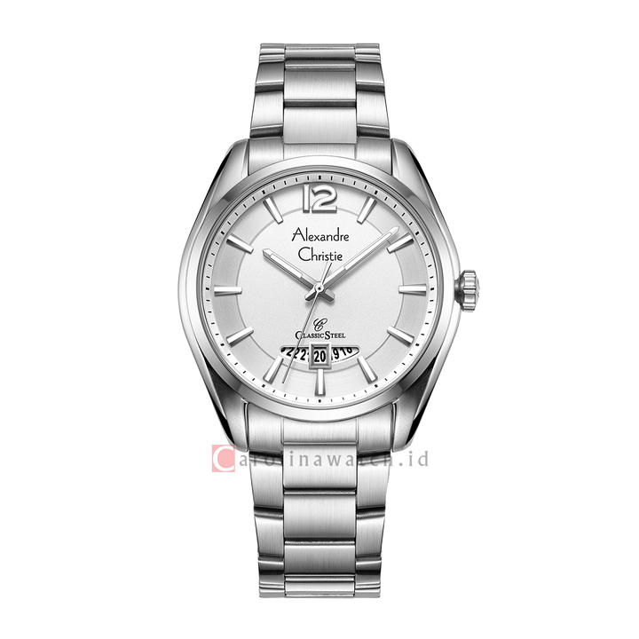 Jam Tangan Alexandre Christie Classic Steel AC 8679 MDBSSSL Men White Dial Stainless Steel Strap