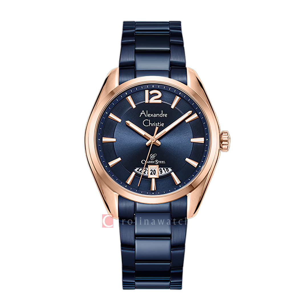 Jam Tangan Alexandre Christie Classic Steel AC 8679 MDBURBU Men Blue Dial Blue Stainless Steel Strap
