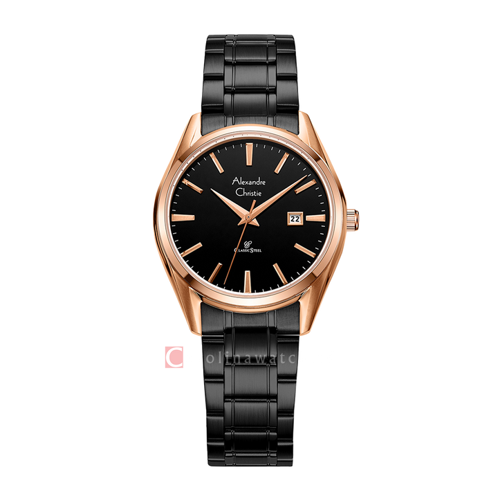 Jam Tangan Alexandre Christie Classic Steel AC 8681 LDBBRBA Women Black Dial Black Stainless Steel Strap