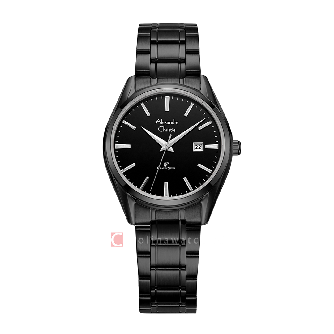 Jam Tangan Alexandre Christie Classic Steel AC 8681 LDBIPBA Women Black Dial Black Stainless Steel Strap