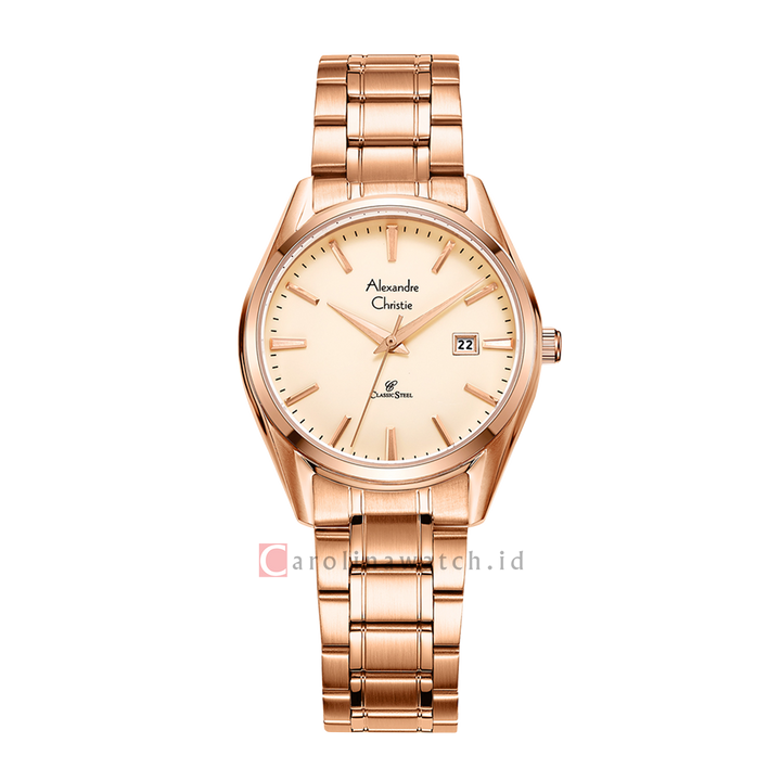 Jam Tangan Alexandre Christie Classic Steel AC 8681 LDBRGLN Women Rose Gold Dial Rose Gold Stainless Steel Strap