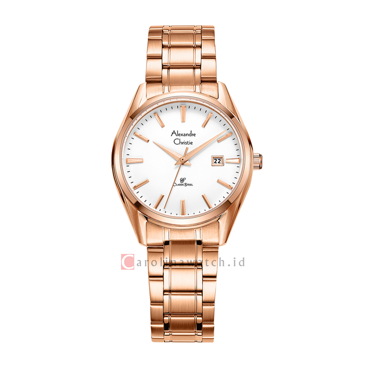 Jam Tangan Alexandre Christie Classic Steel AC 8681 LDBRGSL Women White Dial Rose Gold Stainless Steel Strap