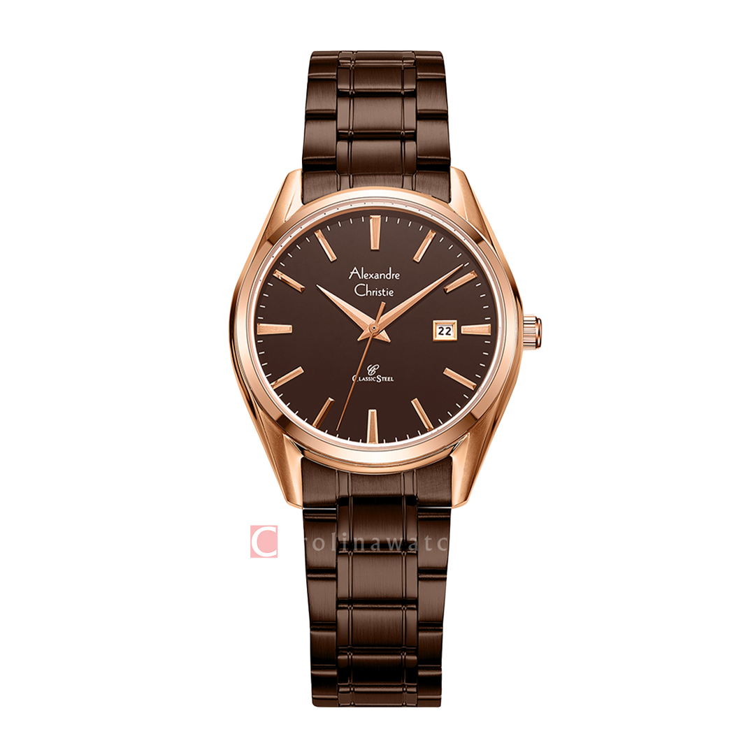 Jam Tangan Alexandre Christie Classic Steel AC 8681 LDBROBO Women Brown Dial Brown Stainless Steel Strap