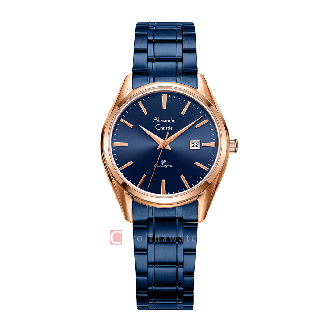 Jam Tangan Alexandre Christie Classic Steel AC 8681 LDBURBU Women Blue Dial Blue Stainless Steel Strap