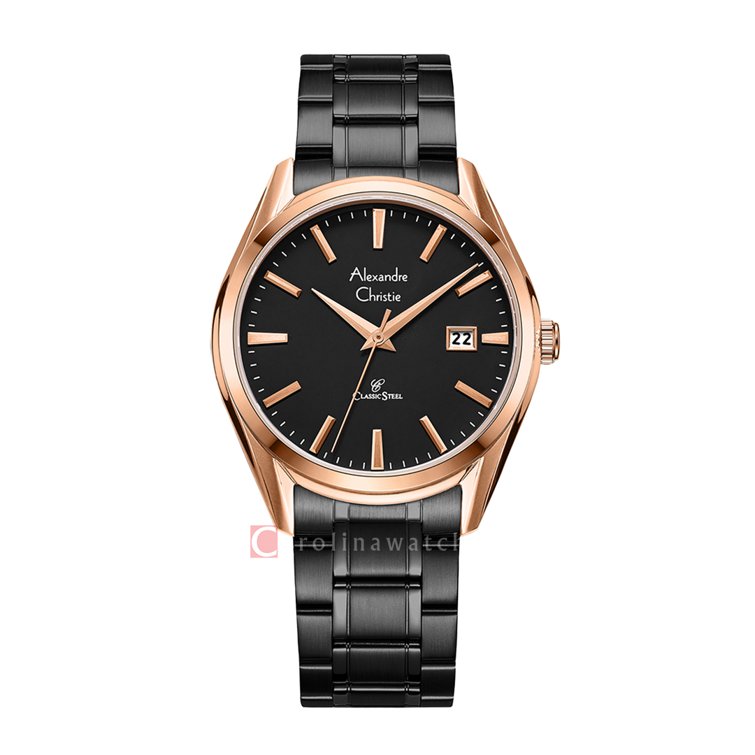 Jam Tangan Alexandre Christie Classic Steel AC 8681 MDBBRBA Men Black Dial Black Stainless Steel Strap