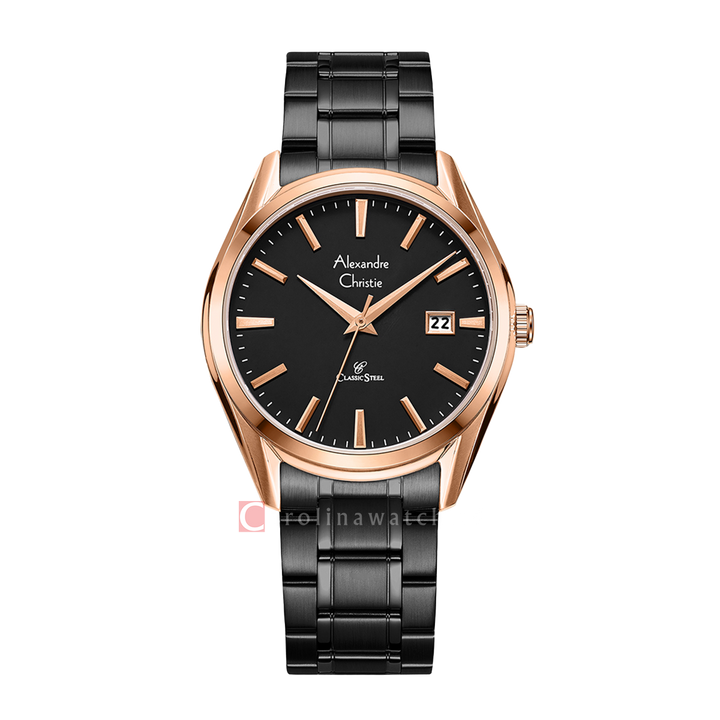 Jam Tangan Alexandre Christie Classic Steel AC 8681 MDBBRBA Men Black Dial Black Stainless Steel Strap