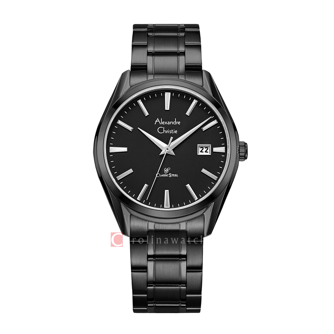 Jam Tangan Alexandre Christie Classic Steel AC 8681 MDBIPBA Men Black Dial Black Stainless Steel Strap