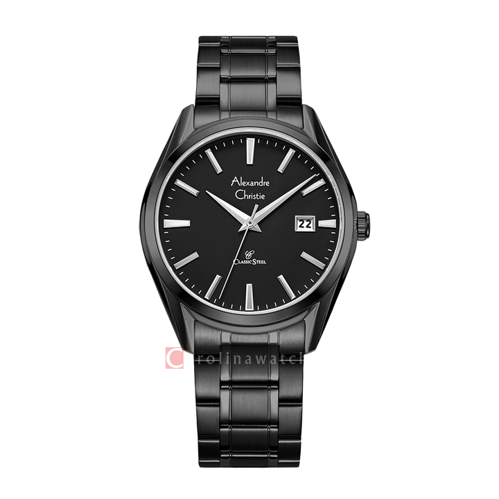 Jam Tangan Alexandre Christie Classic Steel AC 8681 MDBIPBA Men Black Dial Black Stainless Steel Strap