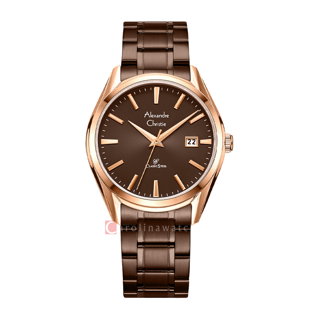 Jam Tangan Alexandre Christie Classic Steel AC 8681 MDBROBO Men Brown Dial Brown Stainless Steel Strap