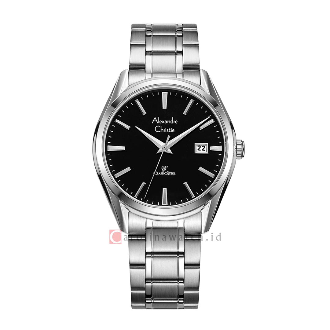 Jam Tangan Alexandre Christie Classic Steel  AC 8681 MDBSSBA Men Black Dial Stainless Steel Strap